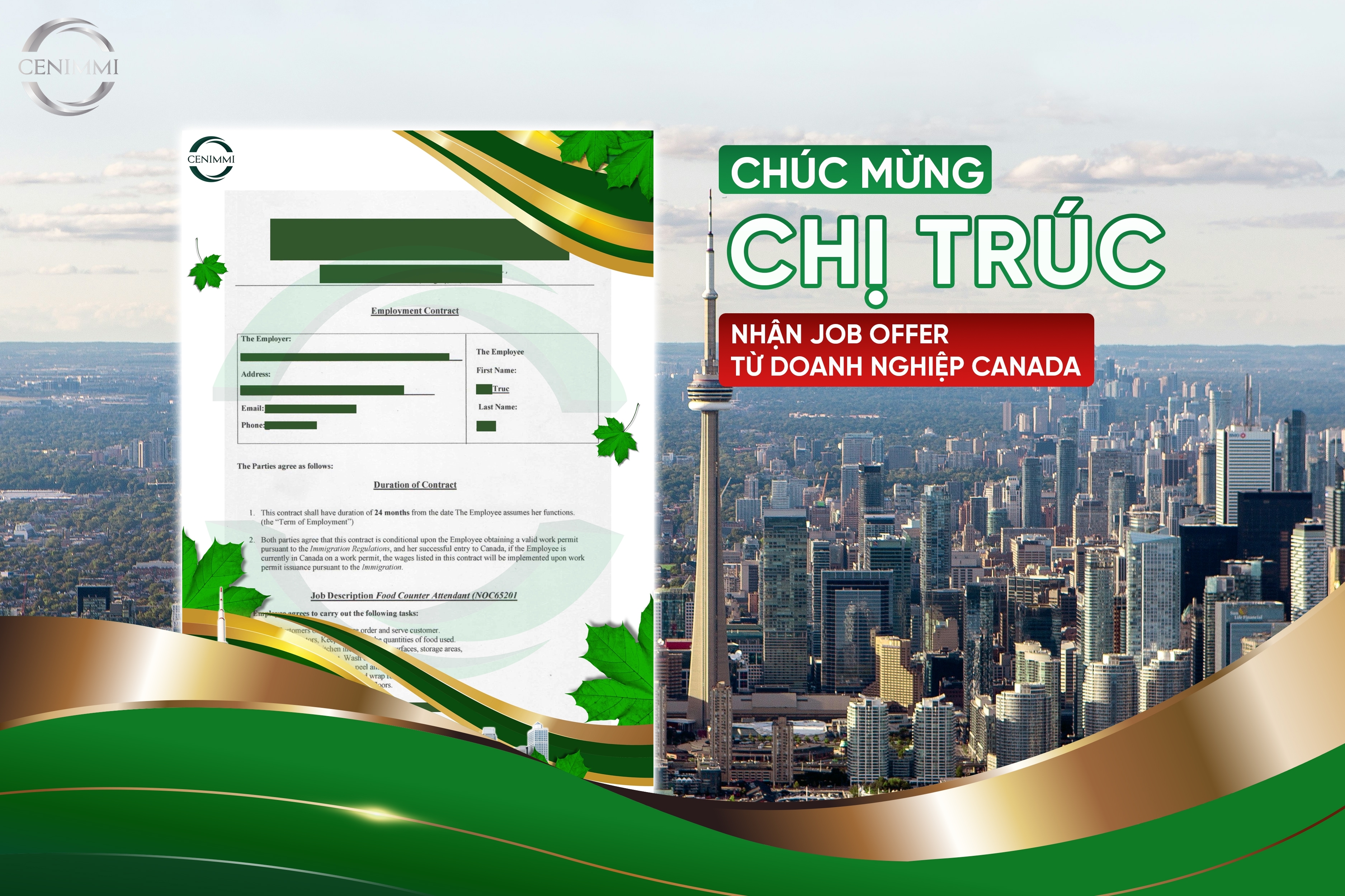 CHÚC MỪNG CHỊ TRÚC NHẬN JOB OFFER TỪ DOANH NGHIỆP CANADA